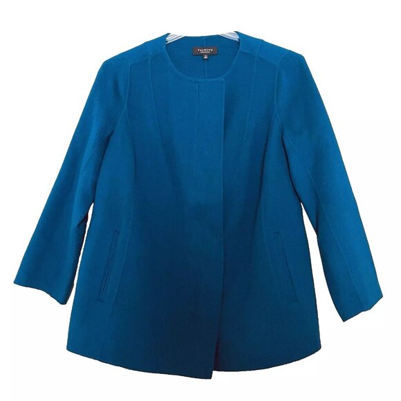 Talbots Teal Blue Boiled Wool Zip Blazer Jacket 12W Petite Quiet Luxury Office - Picture 1 of 10
